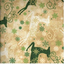 <b>Minimum 2 Yard Purchase</b><br>Reindeer Prance - Metallic Stonehenge Beige/Green Reindeer - By Deborah Edwards for Northcott