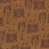 18" Remnant - Vintage Find!  Colonial Inn Brown Houses Cotton Fabric by Whimsicals -