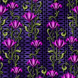 End of Bolt - 51" - Paradise - Purple Floral Stripe - In The Beginning Fabrics