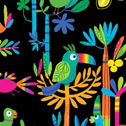 17" Remnant - Viva Brazil - Rainforest on Black - by Kanvas for Benartex Fabrics