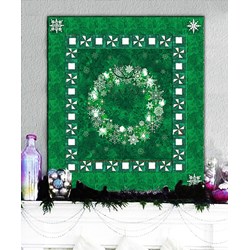 Christmas Wreath Pine Green & Twinkling Lights  Wall Hanging Quilt Kit Plus Optional Hotfix Crystal Pack