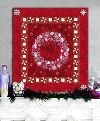 Christmas Wreath Berry Red & Twinkling Lights  Wall Hanging Quilt Kit Plus Optional  Hotfix Crystal Pack